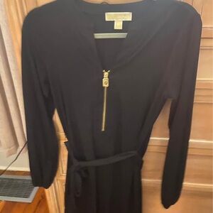Michael Kors Long Sleeve Black Dress with Gold Accent